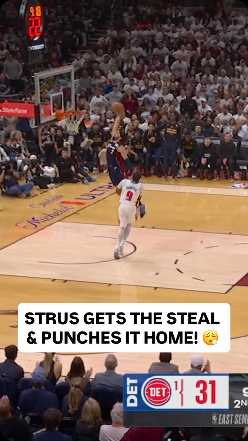 @maxstrus secures the steal then takes it back for the one-hand JAM! 💥 DET (2-1) CLE • Game 4 on NBC & Peacock • LIVE NOW <link in bio>