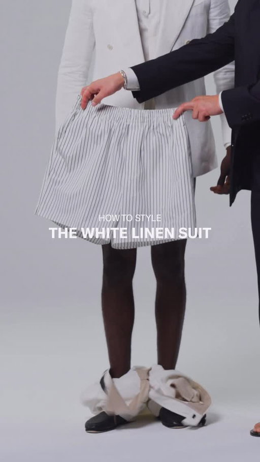 We said there was more brushed linen coming. This time, Our Styling Director Marc shows you how to style the white brushed linen suit. From summer events in a crisp white shirt to relaxed evenings with a knit and striped shorts. Find it in-store or shop online.
