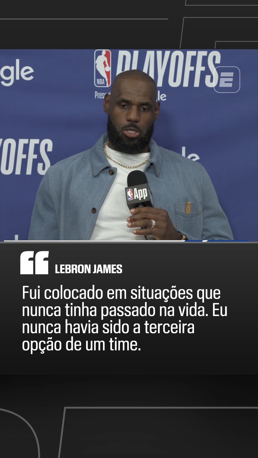 AS REFLEXÕES DE LEBRON! Em entrevista coletiva após ser eliminado dos Playoffs da NBA pelo Oklahoma City Thunder, LeBron James refletiu sobre a temporada, que pode ter sido a última do astro pelo Los Angeles Lakers e até mesmo da carreira, e disse que não encerra o ano com uma sensação de "fracasso"!

ASSISTA à NBA pela ESPN no Plano Premium do #DisneyPlus 

#NBAnaESPN #LeBron #Lakers