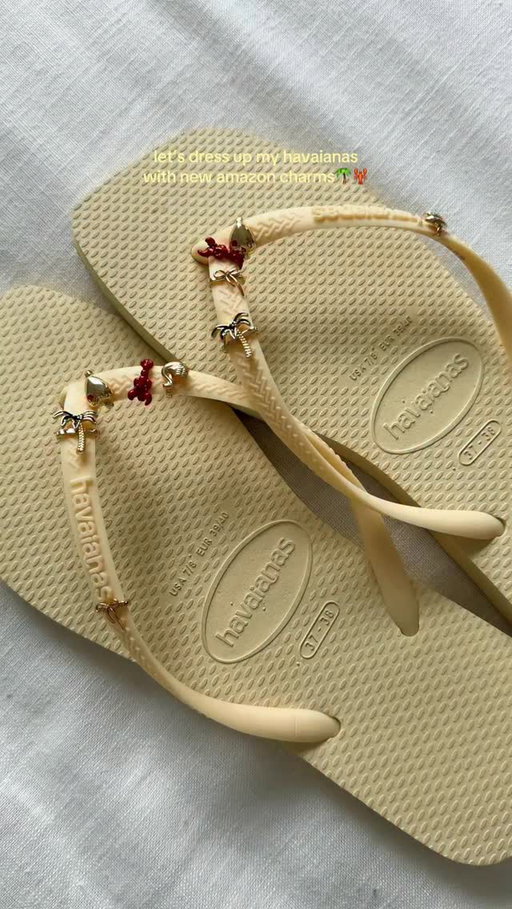 I’ll be wearing these all summer☀️🩴 comment “shop” for links!! #havaianas #flipflop #shoecharms #summersandals #summershoes