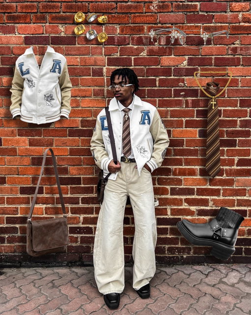 Suited up.

- LA Patchwork Varsity Jacket