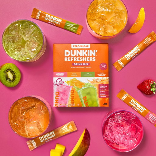 There’s a new kid in town… and @dunkin fans already know their name. 👀

Meet Dunkin’ Refreshers Singles To Go! — the bright, fruity Dunkin’ Refreshers flavors you know and love, now in an easy single-serve drink mix stick made for wherever the day takes you.

Just add one stick to water for a refreshing pick-me-up with: 
✨ 80mg caffeine from green tea 
✨ Zero sugar 
✨ 5 calories 
✨ B vitamins

Available in: 
🍓 Strawberry Dragonfruit Lemonade 
🥭 Mango Pineapple 
🥝 Kiwi Watermelon 
🍑 Peach Passionfruit Lemonade

Now available on Amazon, at Walmart, on TikTok Shop, and at major retailers nationwide. 

This partnership was brokered by Jel Sert’s licensing agency, @brandcentralgroup.

#DunkinRefreshers #SinglesToGo #JelSert #DrinkMix #ZeroSugar #DunkinFans