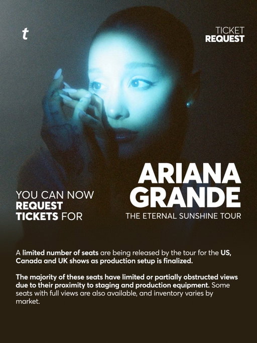 A limited number of seats are being released for Ariana Grande’s The Eternal Sunshine Tour for the US, Canada and UK shows as production setup is finalized. 🎟️

Swipe for more info on how to request tickets.
We have each link to request tickets for US, Canada and UK available at the link in our bio.