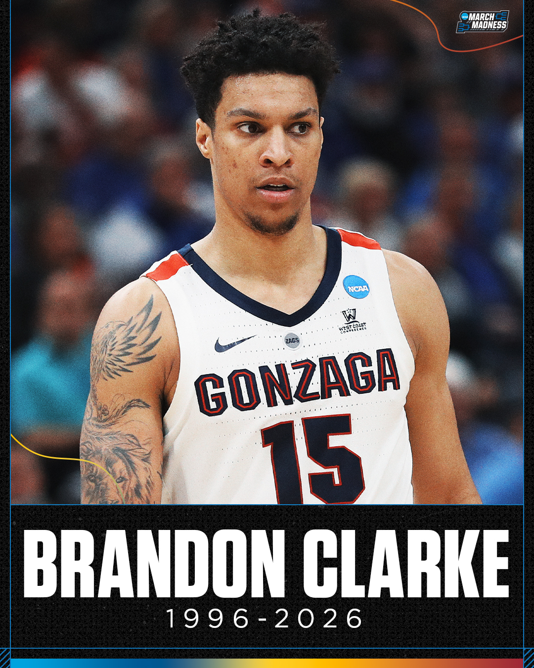 Brandon Clarke has passed away at the age of 29.

2019 First-Team All-WCC
2019 WCC Defensive Player of the Year
2019 WCC Newcomer of the Year
2017 First-Team All-Mountain West

RIP 🙏