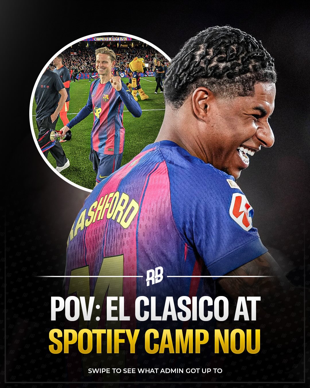 This experience was crazy… I actually got to live my dreams and pull up pitch side to El Clasico at the Spotify Camp Nou on Sunday. 🤯

Watching Barcelona win the La Liga against their biggest rivals was insane… deep how close I was to the celebrations. Actually mad.

Had the likes of Lamine Yamal and Olivia Rodrigo pulling up pitch-side. Thiago speaking to the Barca academy ballers. The atmosphere was crazy… here’s what my day looked like from start to end from when I touched down in Barca 😮‍💨🇪🇸