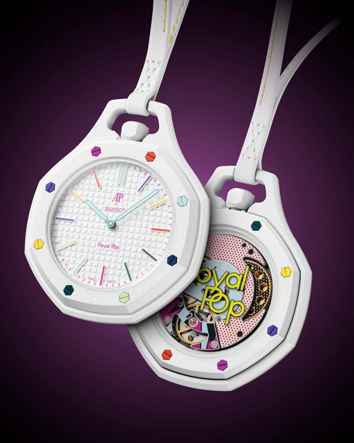 The Royal Oak just got the full Swatch treatment. Swipe to see all of the colors.

The new AP X Swatch “Royal Pop” collection reimagines the Audemars Piguet Royal Oak as a lineup of eight colorful pocket watches inspired by vintage Swatch Pop designs from the ’80s. Bright Bioceramic cases, exposed Royal Oak screws, detachable outer shells, and a brand-new hand-wound SISTEM51 movement make this one of the most unconventional Swatch collaborations we’ve seen to date.

Pricing begins at $400 for Lépine models and $420 for the Savonette versions. The collection officially launches May 16th at select Swatch retailers worldwide.

Let us know what you think in the comments!