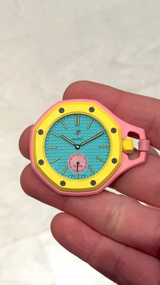 We were invited to Swatch HQ for the unveiling of the @audemarspiguet x @swatch Royal Pop collection. 

The watches arrive in 8 distinct colorways and are a tribute to the iconic 1972 Royal Oak’s octagonal bezel and 8 screws. A new hand-wound SISTEM51 movement boasts a massive 90-hour power reserve, and is visible through a sapphire caseback.

AP has committed 100% of their proceeds to fund initiatives to preserve rare watchmaking skills and foster young horological talent.

Royal Pop will start selling at select Swatch stores globally from this Saturday, May 16. It is an in-store-only release, similar to the MoonSwatch and Scuba Fifty Fathoms, and is strictly limited to 1 watch per person, per day. Price:  350–375 CHF

Video: Marc Wong/Hypebeast