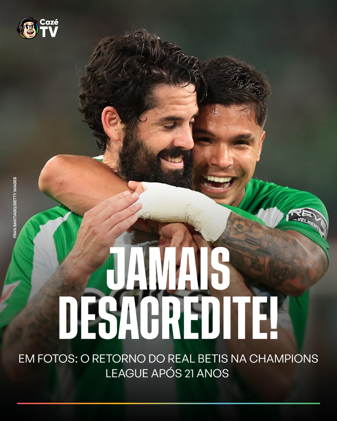 O FUTEBOL É A ARTE DO IMPOSSÍVEL 😮‍💨 

Após 21 anos, o Real Betis disputará novamente uma Champions League! 

As imagens da festa são de arrepiar 🥹💚 

#CoberturaCazéTV #RealBetis #cztv25