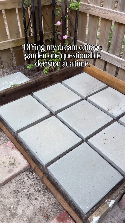 I wanted a cute little patio spot in my garden for my bistro table…so I grabbed nine 16x16 concrete pavers, leveled them out, framed the edges with some scrap wood I had on hand, filled everything in with Quikrete, soaked it down, let it cure, and voilà—instant tiny patio 🤎✨

Now I need your opinion…

Do I leave it as simple concrete for a classic look OR paint on the adorable vintage-inspired star pattern I’ve been dreaming about? ⭐️🌿

Team PAINT or Team LEAVE IT? Let me know in the comments! 

#DIYPatio #GardenDIY #cottagegardenstyle #outdoordiy