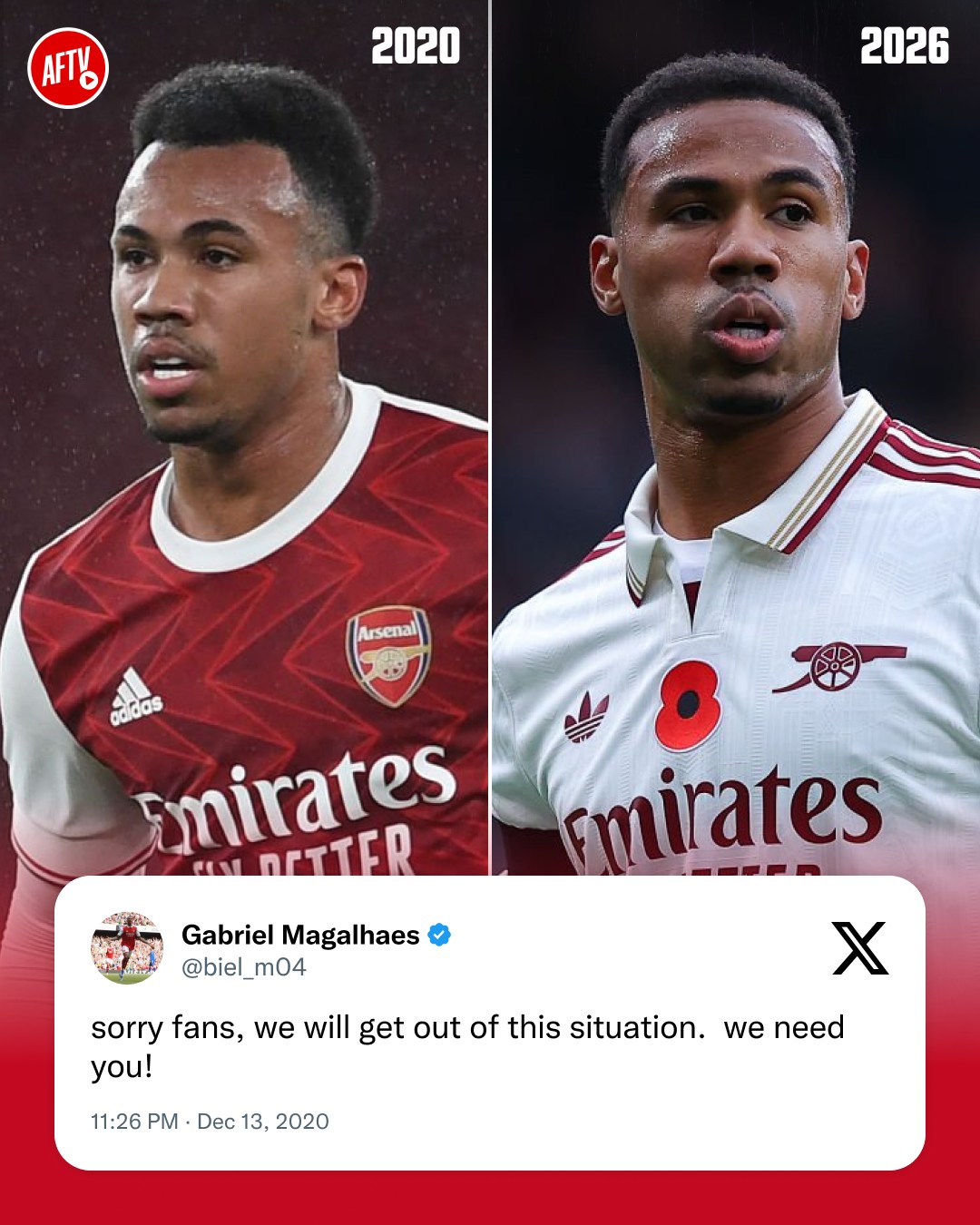 🗓️ Gabriel posted this after a painful home defeat against Burnley during Arsenal’s transitional period...

🔜 Next week, he will face that same opponent, at the same stadium, with the Premier League title within reach 🏆

𝐘𝐨𝐮’𝐯𝐞 𝐜𝐨𝐦𝐞 𝐚 𝐥𝐨𝐧𝐠 𝐰𝐚𝐲, 𝐁𝐢𝐠 𝐆𝐚𝐛𝐢. 𝐍𝐨𝐰 𝐠𝐨 𝐚𝐧𝐝 𝐟𝐢𝐧𝐢𝐬𝐡 𝐭𝐡𝐞 𝐣𝐨𝐛! 🔥💪