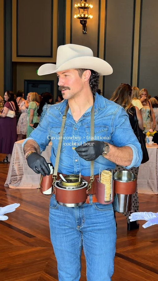 If there’s a caviar cowboy at the wedding, just know I will be following him around all night 🤠🥂✨ @shuckandsaddle @cowboycannolis 

Officially adding this to my list of elite wedding details.

#luxurywedding #weddingtrends #caviarservice #weddingcontentcreator #2026weddingtrends