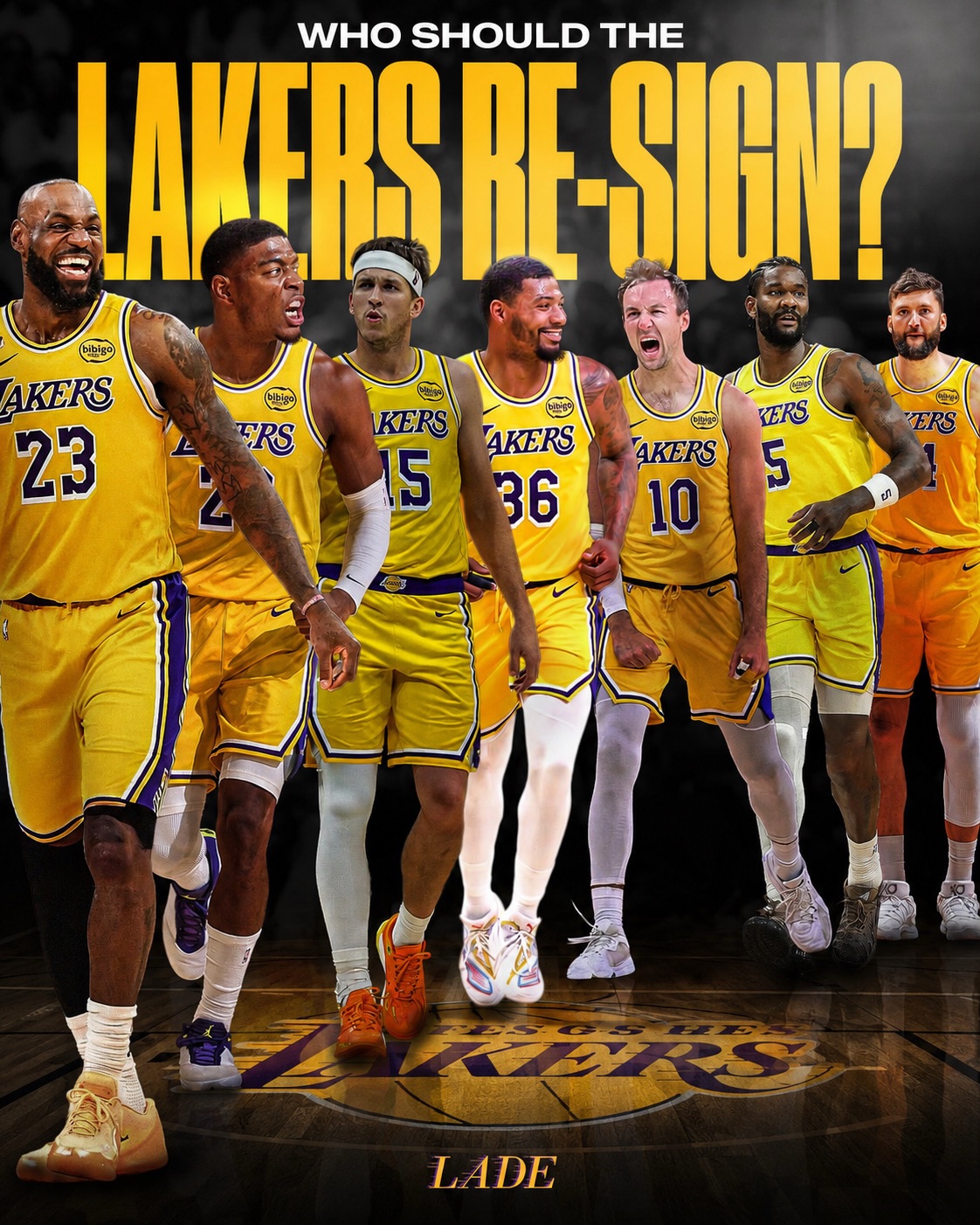 HUGE summer ahead for the Lakers. Who should they bring back? Who should they let go? 👀

LeBron James - $59.5M - Unrestricted
Rui Hachimura - $27.4M - Unrestricted
Maxi Kleber - $11M - Unrestricted
Austin Reaves - $14.9M - Player Option (opting out)
Luke Kennard - $13.2M - Unrestricted
DeAndre Ayton - $8.1M - Player Option (may opt out)
Marcus Smart - $5.4M - Player Option​​​​​​​​​​​​​​​​ (opting out)
