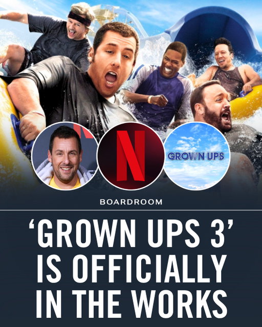 Adam Sandler is officially bringing back one of his biggest comedy franchises with ‘Grown Ups 3’ now in development at Netflix.⁠
⁠
Kyle Newacheck, who directed last year’s ‘Happy Gilmore 2,’ is attached to direct while Sandler co-writes alongside longtime collaborator Tim Herlihy.⁠
⁠
The first two ‘Grown Ups’ films combined to gross more than $519 million at the worldwide box office, helping cement the ensemble cast of Sandler, Chris Rock, Kevin James, and David Spade as one of comedy’s most successful groups of the era. Plot details and returning cast members haven’t been confirmed yet.⁠
⁠
(via @hollywoodreporter, @thenumbersmoviedata)