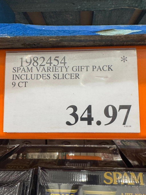 The spam variety gift pack with included slicer finally dropped down to $34.97on clearance at our local Costco (📍Tukwila, WA). 
.
A case of spam at Costco is $25.79 so this gift set with slicer for ~$9 more is not bad considering you get different flavors, 1 extra can and the slicer. 
.
#costcodeals #costcofinds #Costcoclearance #spam