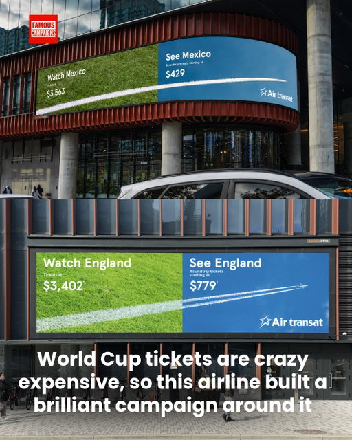 World Cup tickets are crazy expensive, so this airline built a brilliant campaign around it

Canadian airline Air Transat have turned rising ticket prices into a travel campaign, running real-time cost comparisons between match admission and return flights to the country fans are cheering for.