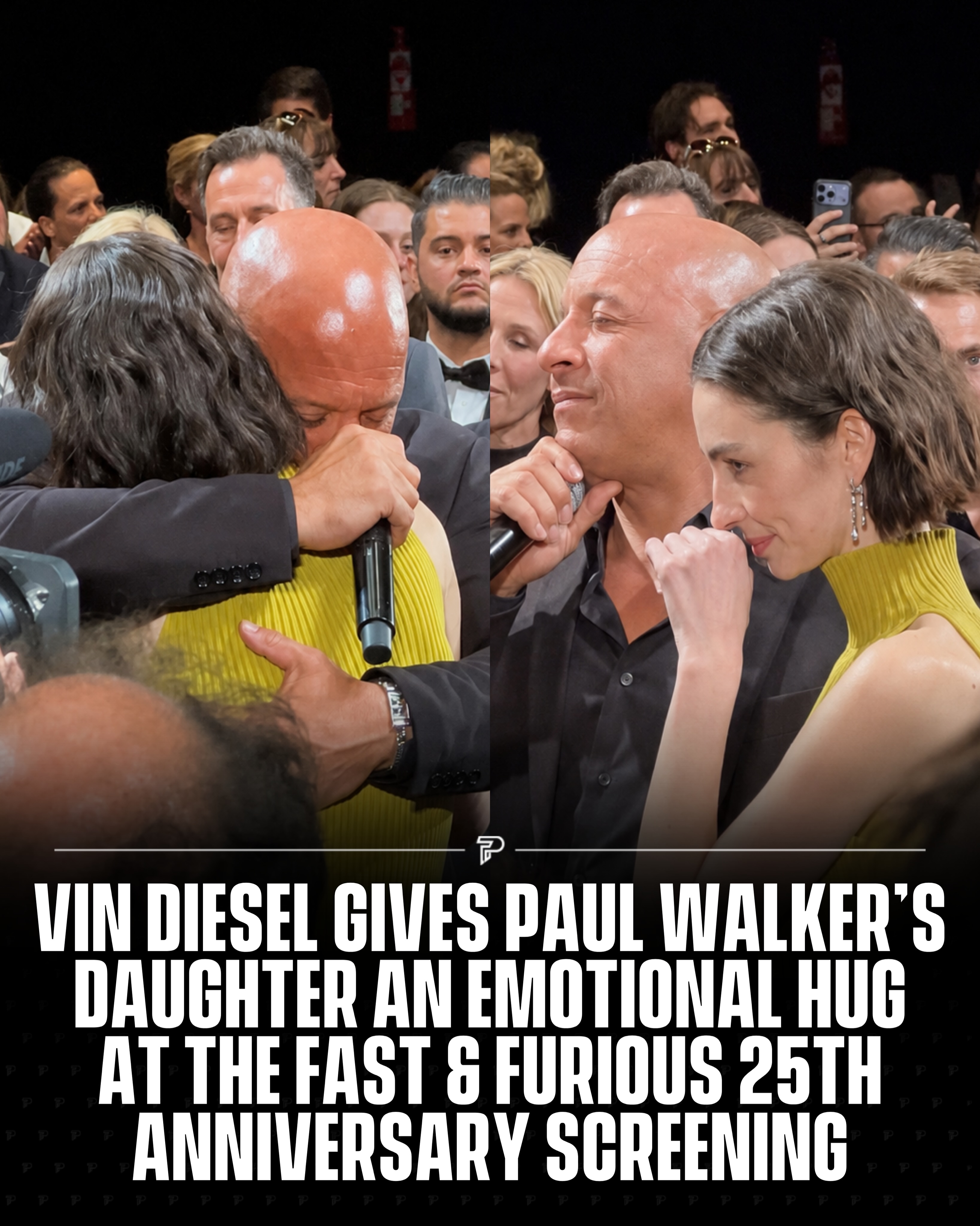At the 2026 Cannes Film Festival, Vin Diesel shared an emotional moment with Meadow Walker during the 25th anniversary screening of The Fast and the Furious, warmly hugging her as the audience gave the film a standing ovation. 

Diesel became visibly emotional while remembering his late co-star Paul Walker, speaking about their brotherhood and how Meadow represents her father’s legacy within the Fast & Furious family.

(Via: @joyboy)

-
#viral #pubity