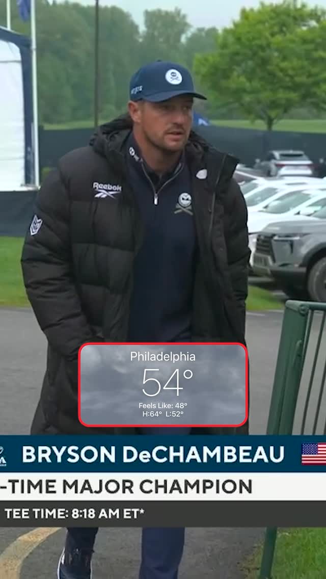Bryson DeChambeau staying warm before his Thursday morning tee time at the PGA Championship.