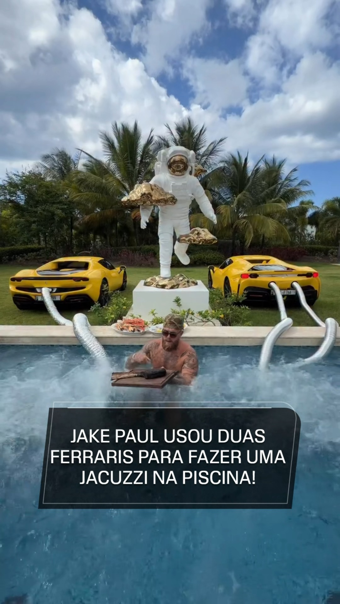 ISSO AQUI É LOUCURA 🤯🤯🤯 O Jake Paul simplesmente usou duas Ferraris pra transformar a piscina dele em uma jacuzzi enquanto comia um pedaço gigante de carne! 

🎥@jakepaul 

#JakePaul #ESPNKnockOut #ViraisESPN