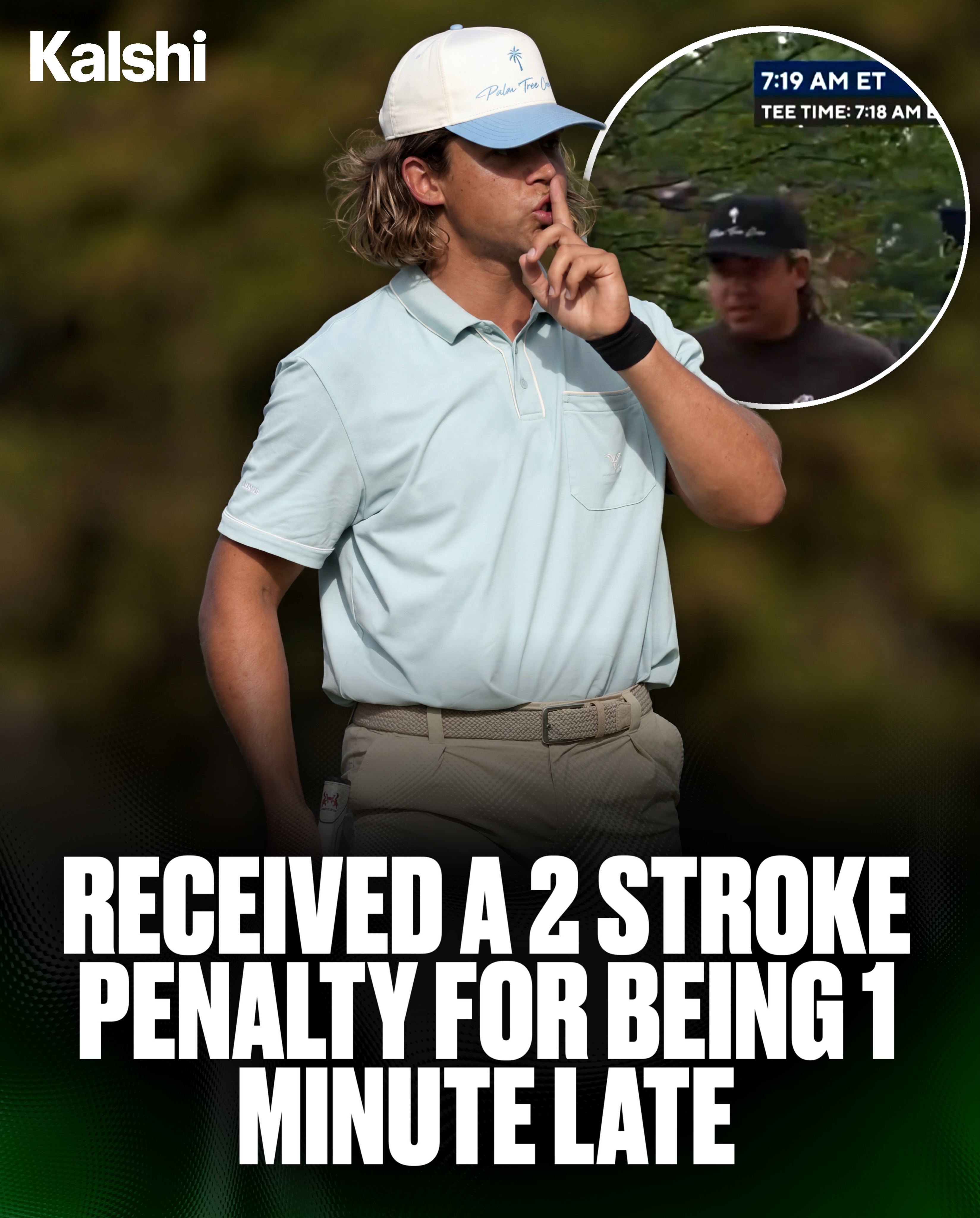 Garrick Higgo received a 2 stroke penalty for arriving to his 7:18 AM tee time at 7:19 AM 

Harsh rule, or fair? 

Scottie Scheffler has the highest chance to win the PGA Championship on Kalshi. Jordan Spieth trails close behind - with a 5.9% chance to complete the career Grand Slam