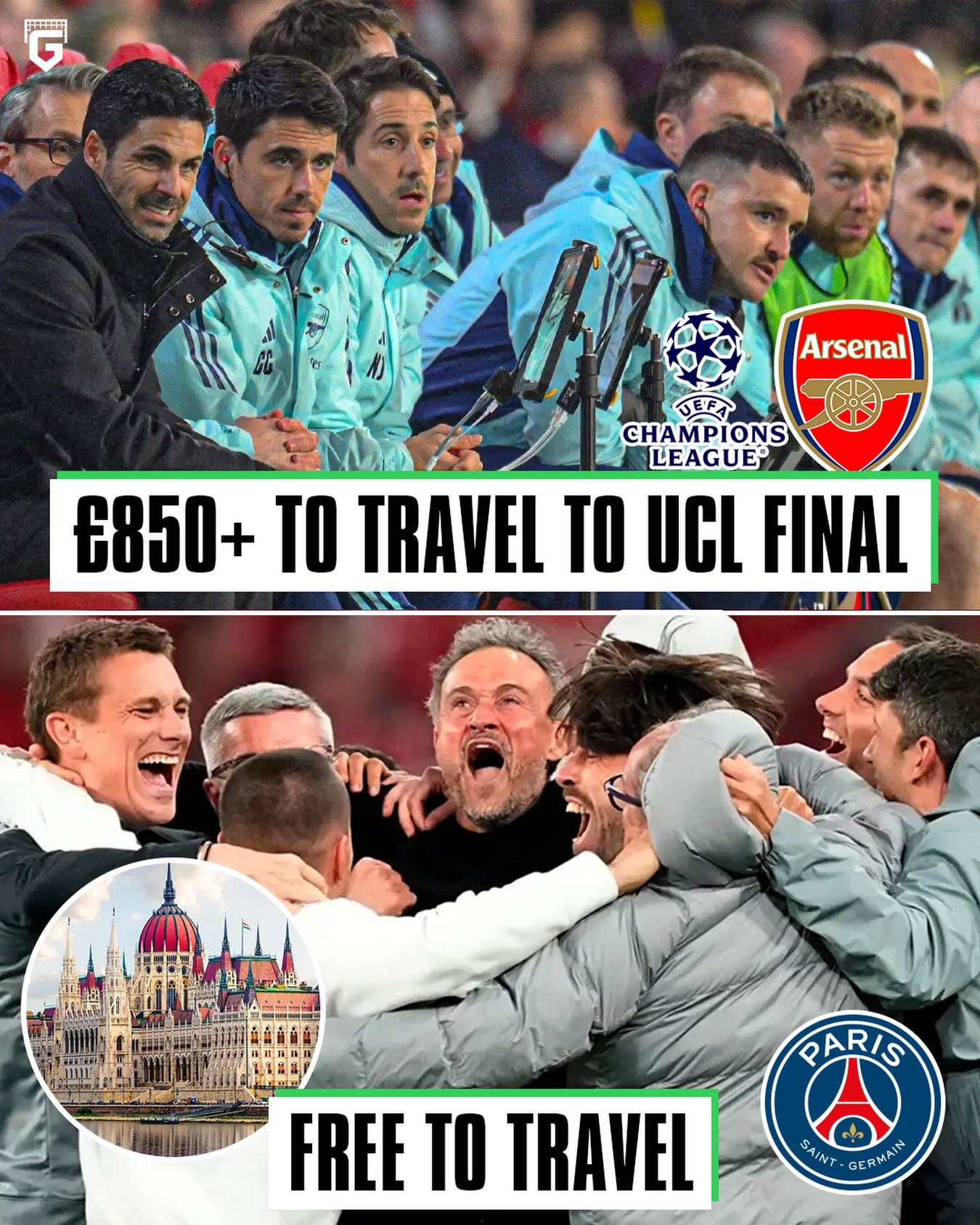 Staff members at Arsenal have been left frustrated and disappointed after being asked to pay £850+ to travel to the Champions League final in Budapest 💷

In contrast, Paris Saint-Germain announced that they are covering travel expenses for all 500 of their employees... 🤝🏻