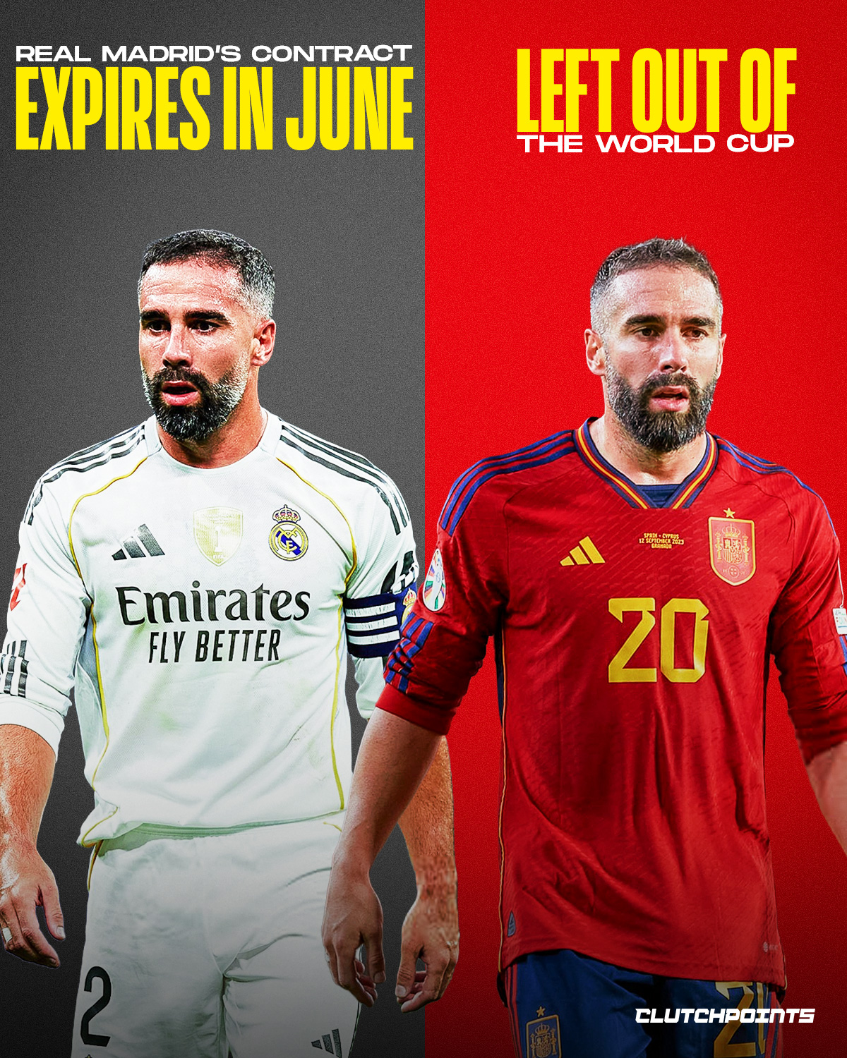 After years of glory, trophies, and unforgettable nights at Real Madrid, Dani Carvajal is approaching one of the toughest moments of his career 🥲

His contract with Real Madrid expires this June, and uncertainty now surrounds the future of one of the club’s most loyal warriors.

Adding to the emotional moment, Carvajal has also been left out of Spain’s squad for the 2026 FIFA World Cup. 

For a player who gave everything for both club and country, the news feels like the end of an era slowly unfolding before our eyes.

From Champions League triumphs to international success with Spain, he built a legacy that places him among the greatest right-backs in football history.

Time eventually catches every legend ⏳