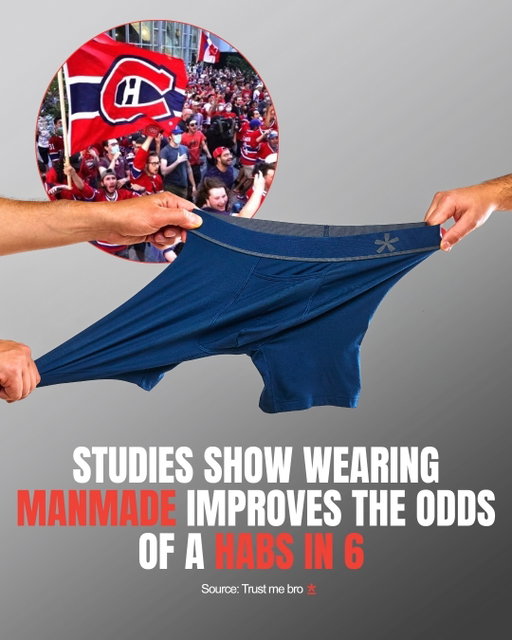 Studies show wearing Manmade improves the odds of a Habs in 6.

Share to bring the Cup home 🇨🇦🤝

-

Les études montrent que porter du Manmade augmente les chances du CH en 6. 

Partage ça pour ramener la Coupe à la maison 🇨🇦🤝
