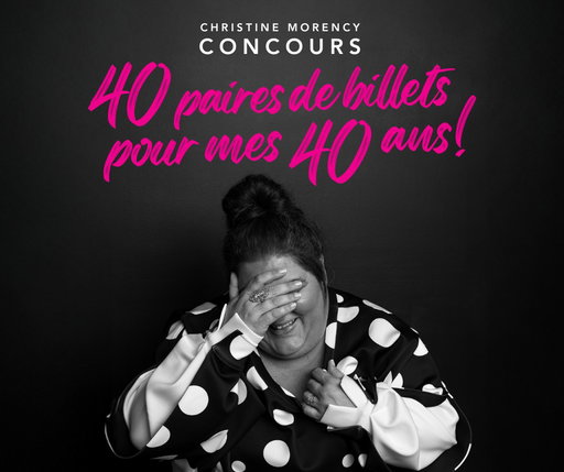 Salut tout le monde! 

C'est moi, Christine. 😅

Aujourd'hui, j'ai 40 ans. QUARANTE! #whaaaaaaat 🥳 

Ça passe vite, mais ça me stress pas de vieillir. 

Sincèrement, je trouve même que c'est une chance de pouvoir être là, en santé, bien entourée et heureuse! 🤩

Pis une GRANDE partie de ce bonheur-là, c'est à vous que je le dois. Oui, oui! 

Parce que depuis 8 ans déjà, vous me permettez de faire le métier que j'ai toujours rêvé de faire! Vous êtes présents dans les salles de spectacle, sur la messagerie texte de la radio tous les midis, sur le groupe de complètement fans. Vous avez toujours des bons mots quand on se croise dans la rue ou dans la file d'la caisse au costco! 

Fack aujourd'hui c'est MA fête... mais j'avais envie de VOUS faire un cadeau! 

Je fais donc tirer 40 paires de billets pour fêter mes 40 ans! 🥳

Pour participer, c'est super simple : 

✨ Sur mon site web, choisis le show (date & ville) qui ferait ton bonheur! 
(toutes les dates sont ici 👉 www.christinemorency.ca)

✨  Sous cette publication, en commentaire, écris-moi la date choisie, la ville et tague la personne que tu voudrais inviter!

✨ Croises-toi les doigts! 🤞

BONNE CHANCE À TOUSTES! 

Et surtout, merci encore de me faire vivre tout ça! Vous êtes un sincère rêve!

Bisous!! 

Christine xx 

Le concours se termine le 18 mai à 23h59. 
Les personnes gagnantes seront contactées en message privé, le 19 mai 2026, par Raphëlle Caron et/ou la page de l'agence Pomme-Grenade.

** ATTENTION AUX FRAUDES ** 

- Si ma page n'a pas un crochet bleu, ce n'est pas moi. 

-  @raphaellecaron_ et @agence.pommegrenade font partie de mon équipe. Si vous gagnez, ces comptes vous contacteront en message privé. Ceci dit, les seules informations qu'y vous seront demandées sont votre nom complet, votre numéro de téléphone et votre adresse courriel. AUCUNE CARTE DE CRÉDIT.  JAMAIS. 
Soyez vigilants.**