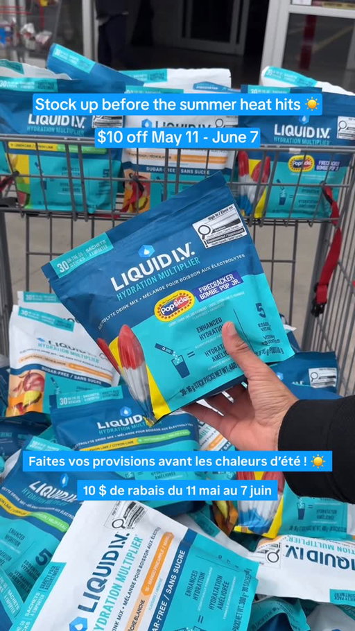 $10 off Liquid I.V. Electrolyte Drink Mix until June 7th!⁣
⁣
Your Costco run turned hydration haul real fast 👀💧 Let us know what flavour you are picking up 👇⁣
⁣
***⁣
⁣
10 $ de rabais sur le mélange d'électrolytes Liquid I.V. jusqu'au 7 juin!⁣
⁣
Votre virée chez Costco vient de se transformer en mission hydratation. 👀💧 Dites-nous pour quelle saveur vous allez craquer!👇
