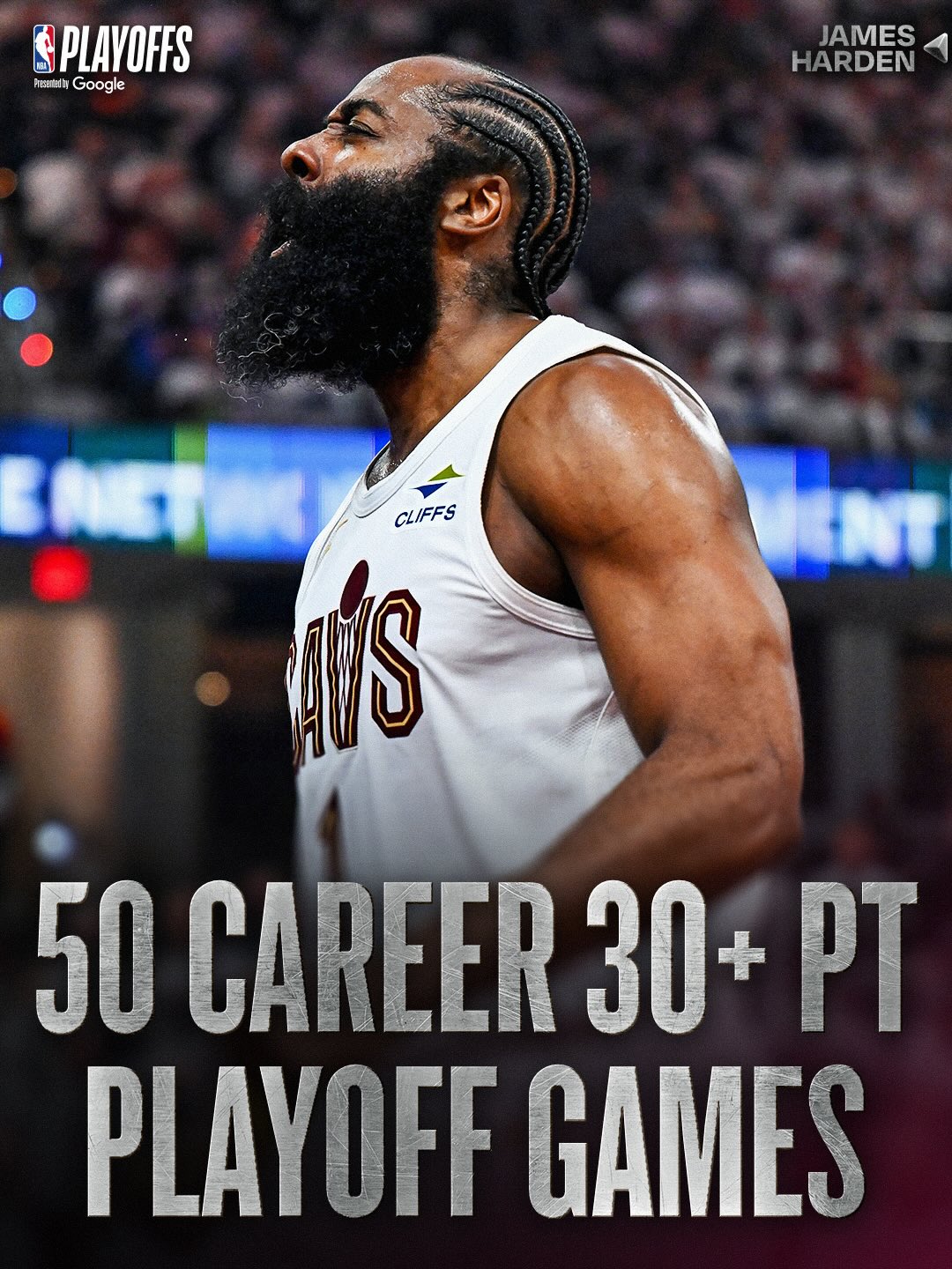 FEAR. THE. BEARD. James Harden (30 PTS in Game 5 OT win) is the 4th player to record 50 career 30+ point Playoff games since 2012, joining LeBron James (83), Kevin Durant (69), and Stephen Curry (60)!
