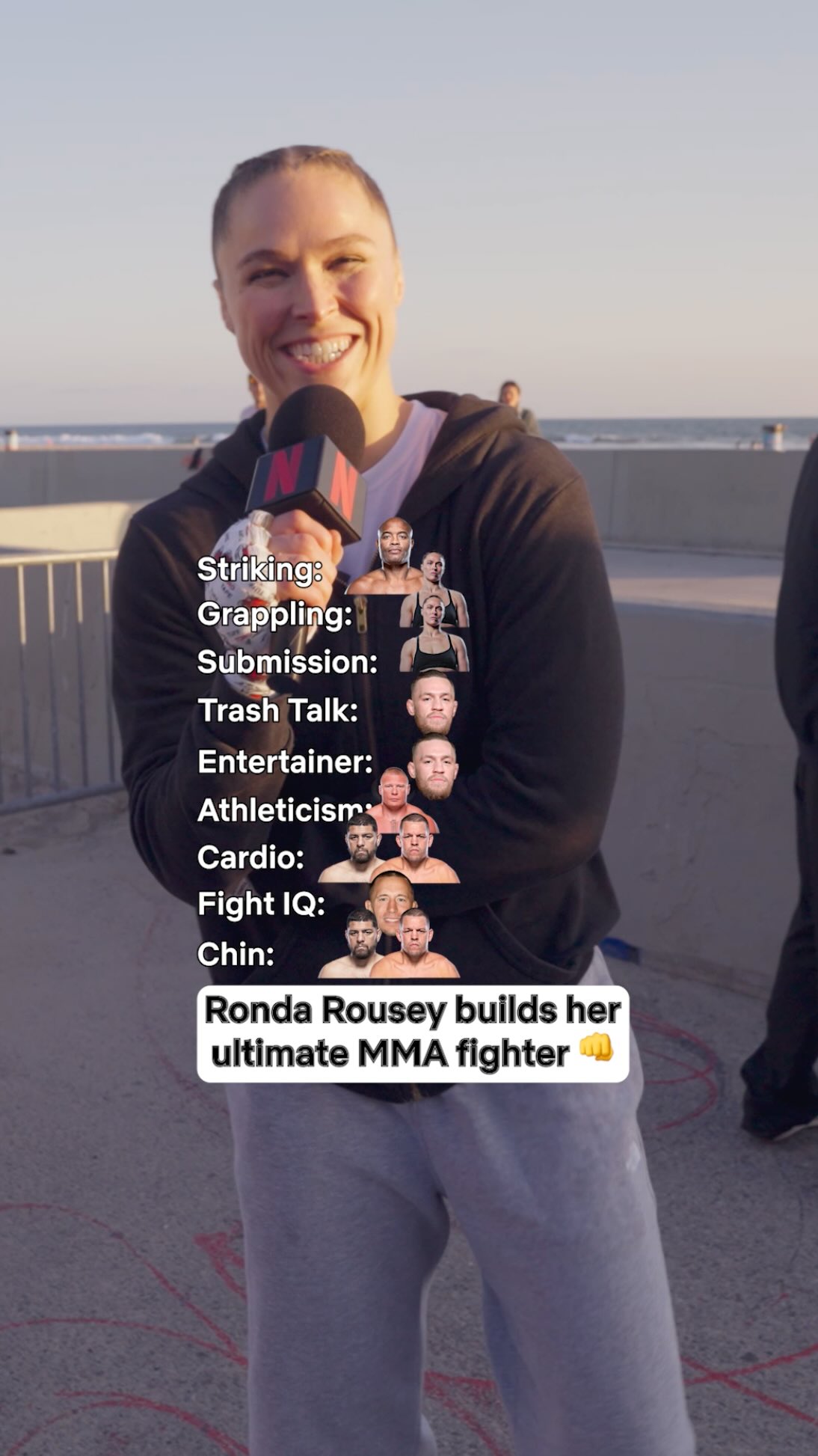 Ronda Rousey’s ultimate MMA fighter:

Striking: Anderson Silva
Grappling: Ronda Rousey
Submission: Ronda Rousey
Trash Talk: Conor McGregor
Entertainer: Conor McGregor
Athleticism: Brock Lesnar
Cardio: Nick & Nate Diaz
Fight IQ: Georges St-Pierre
Chin: Nick & Nate Diaz 

#RouseyCarano 
Saturday, May 16
9 PM ET | 6 PM PT
LIVE on Netflix

#mma #rondarousey #ginacarano #mixedmartialarts
