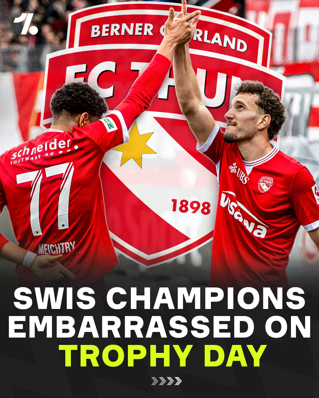 FC Thun lifted their first-ever Swiss League title in front of their home fans… on the day they lost 8-3 to 6th place Young Boys 😳🏆💀

Just one year after promotion from the Swiss Challenge League, Thun have completed one of the most unbelievable title-winning seasons in recent European football history 😭👏

Under former-Thun player Mauro Lustrinelli, they still ran away with the title ahead of Swiss giants like Basel and Young Boys 📈

The biggest shock league winners since Leicester City won the Premier League ❓🏆

📸 IG/fcthun