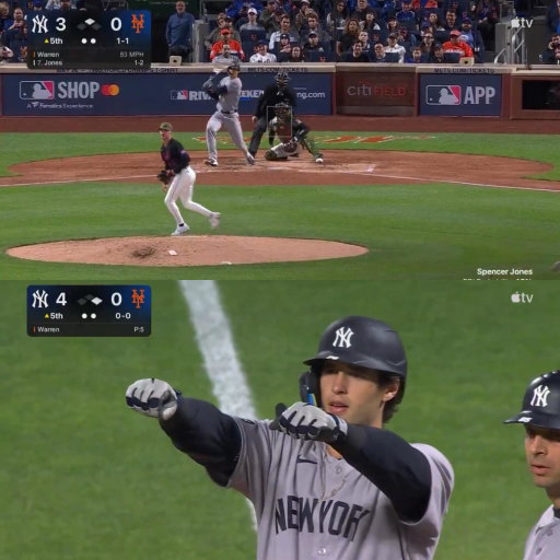 THE FIRST MULTI-HIT GAME IN THE YOUNG CAREER OF SPENCER JONES GIVES THE YANKEES A 4-0 LEAD IN THE FIFTH!