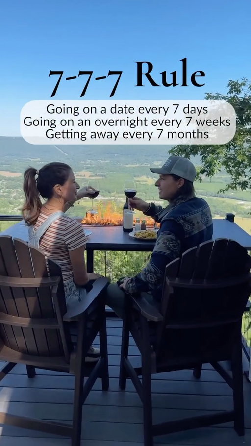 You schedule meetings. Workouts. Appointments. But do you schedule time for your relationship? 

Here’s the 7–7–7 rule:
 ✨ One date every 7 days
 ✨ One overnight every 7 weeks
 ✨ One getaway every 7 months

Simple habits. Big difference. 🤍
Comment ESCAPE if you need this reminder too.