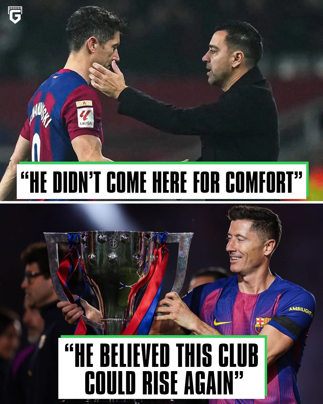 🚨 Xavi on Robert Lewandowski arriving at FC Barcelona after leaving FC Bayern Munich:

“When he arrived, Barcelona was going through one of the most difficult periods in its history. There was pressure everywhere inside the club, from the fans, from the media. Most players at that stage protect their legacy. They stay where everything is comfortable.

But he didn’t come here for comfort, he came because he believed this club could rise again.”❤️💙

Robert Lewandowski at FC Barcelona 🇪🇸
🏟 Matches: 191
⚽️ Goals: 119
🅰️ Assists: 24

🏆 6 major trophies with Barça:
• 2x La Liga
• 1x Copa del Rey
• 3x Spanish Super Cup