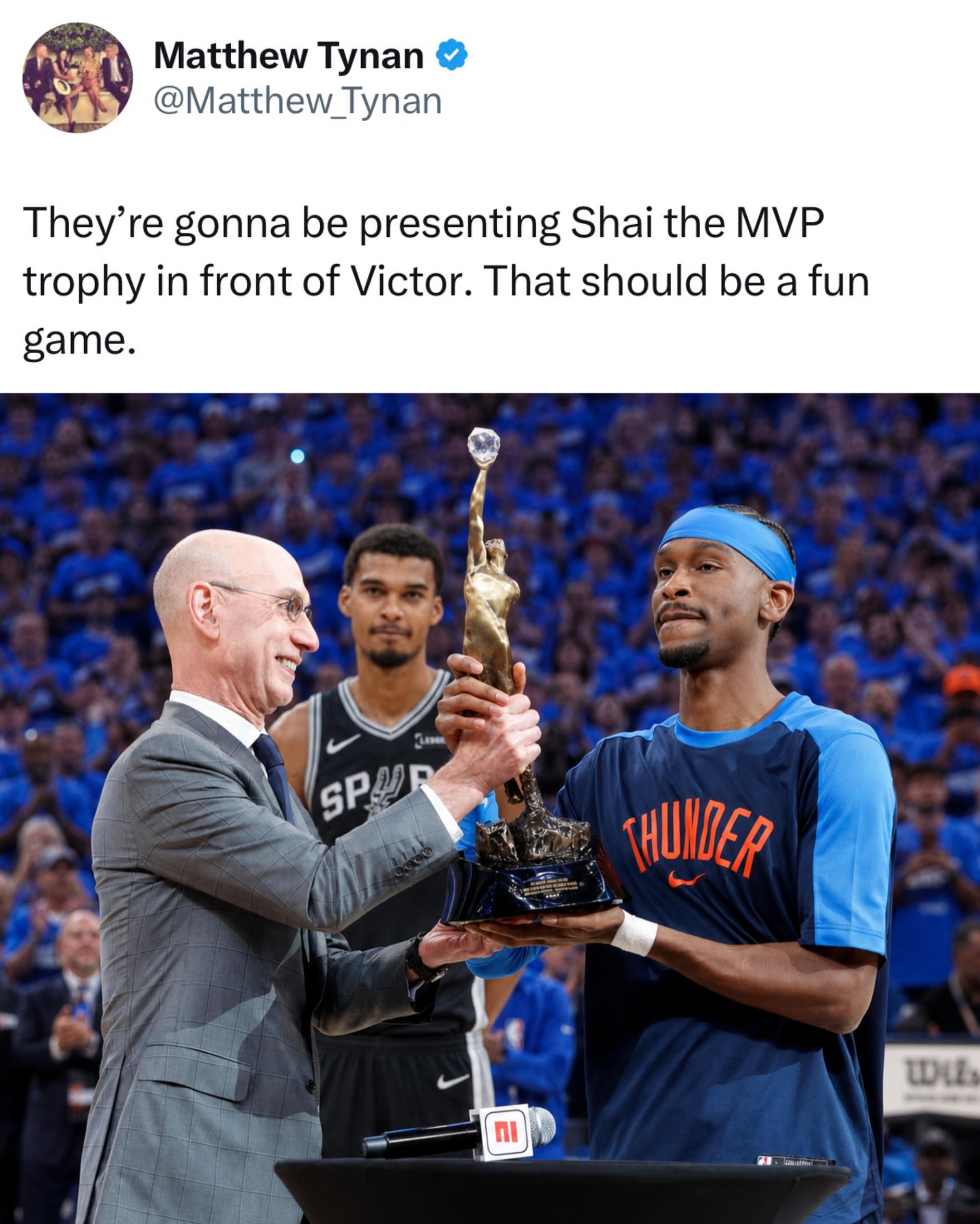 Two of the NBA’s biggest future superstars are already meeting in the Western Conference Finals 👀

Shai and Wemby battling for a trip to the Finals feels like the start of something special 🍿
