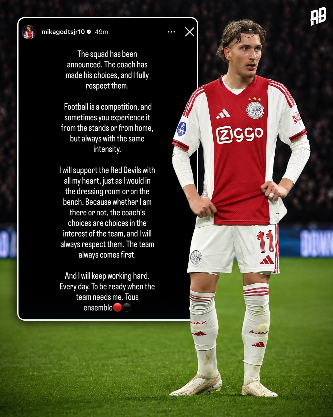 Belgium announced their World Cup squad yesterday… and 20-year-old Mika Godts has been left out despite having an unreal season for Ajax 💔

Lot of fans are upset about Godts not being in the squad… and I can’t lie, I fully agree. 29 G/A in 31 games in Eredivisie this season… feels like he deserved to be on the plane man 🤷🏽‍♂️

Godts dropped this statement on IG last night… good to see he’s taken the news so well. Still so young… still plenty of time for Godts to dominate on the international stage. Don’t be surprised when he’s Belgium’s best player come the next World Cup 🤞🏽