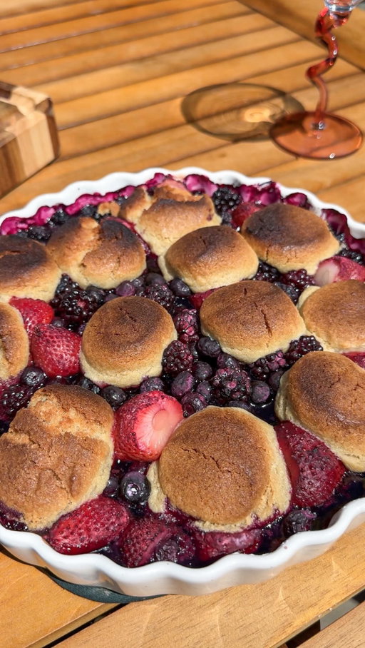 2 ingredient cookie berry cobbler! 

I’ve been seeing this all over IG and HADDDDD to try. So worth the hype! I’ve also used @cappellos cookie dough and loved it! 

All you need:
Frozen berries
(I add 1 tbsp tapioca flour to help thicken the berries but this is optional!)
1 package @sweetlorens cookies (I used sugar cookie)

Dump the frozen berries into the bottom of your pan. Stir in the tapioca if using. Then place the cookies over the top, like you would cobbler! 

Bake at 350 until golden brown and berries are bubbly! Mine took 30ish mins but keep an eye on it!

Serve immediately with vanilla ice cream or coconut whip! 

@mgtaylor25 sooo genius!! 💗

#healthydessert #summerrecipe #cobbler #viral #trend