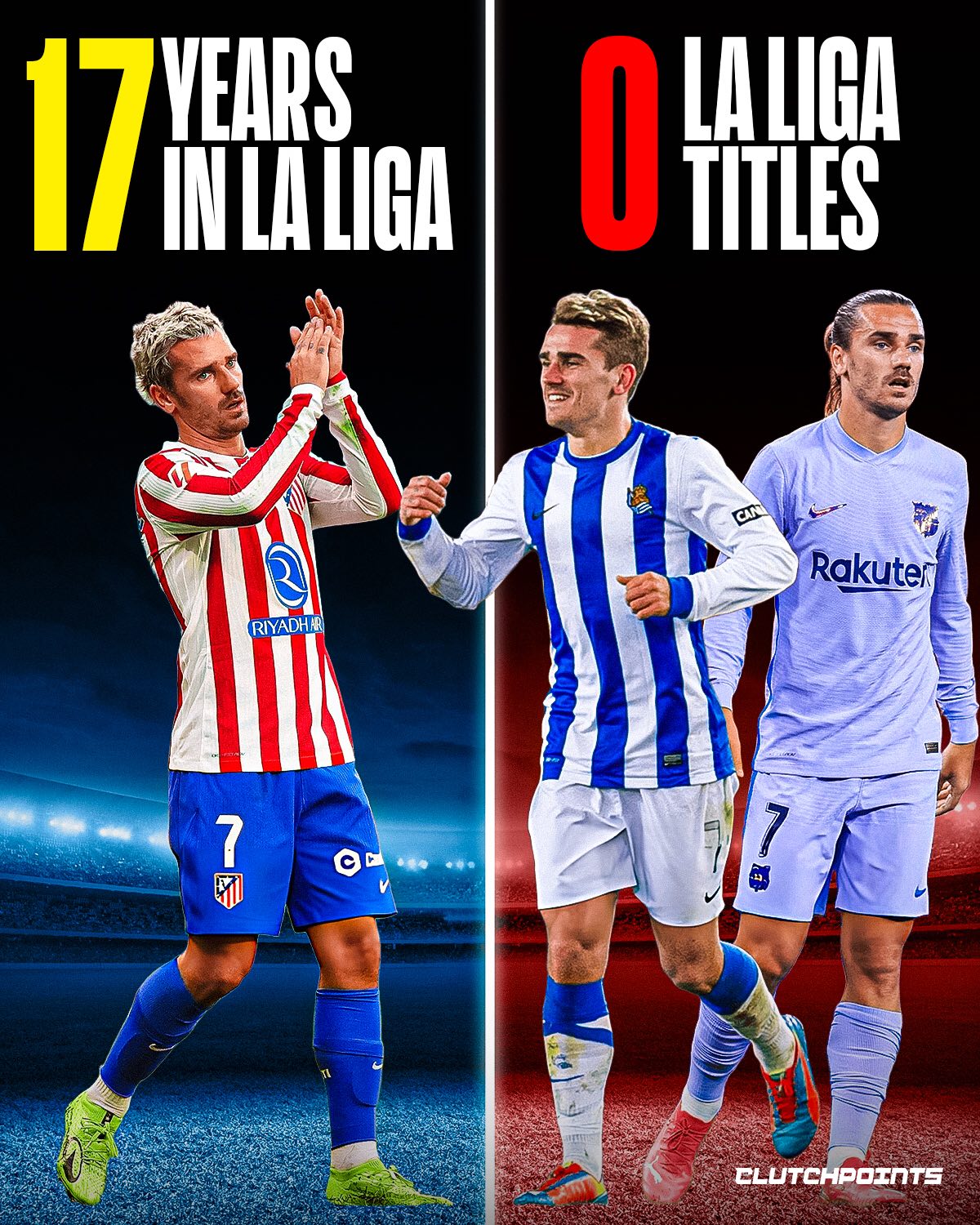 An absolute end of an era in Spanish football. 

Antoine Griezmann is heading to MLS, closing the chapter on a legendary 17-season run in Spain. 

But as incredible as his career has been, it’s impossible not to look back at one of the most bittersweet anomalies in modern football history. 

Despite spending nearly two decades starring for Real Sociedad, Atletico Madrid, and Barcelona, Griezmann never won a La Liga title. 

His timing was almost cursed.

Atletico won it right before he arrived and while he was away at Barca, while Barcelona won it right before he joined and right after he left. 

While he lifted a couple of trophies with Atleti, including the Europa League, both the domestic league crown and the Champions League completely eluded him during his club career in Europe. 

While it’s a bit sad to see him leave Spain without that elusive league medal, there’s no doubt he is going to absolutely love life in the United States. 

Griezmann’s obsession with American sports and the NBA is well known.

And now he’ll finally be right in the backyard of the league he follows so closely. 

An elite European legacy comes to a close, but a new chapter begins in America.