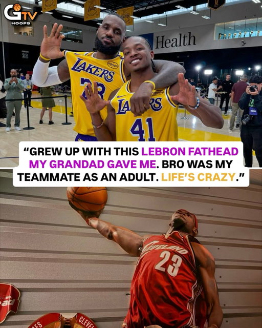 Quincy Olivari posted a picture of the @kingjames fathead he had on his wall as a kid…years later, they were TEAMMATES in the NBA! He spent his rookie year on a Two-Way deal with the @lakers, averaged 18 PPG for South Bay, and scored his first NBA bucket. 

Quincy is coming off his second season in the G League with Motor City. On his post, he wrote, “Grew up wit dis Bron fathead on my wall my grandad gave me. Bro was my teammate when I became an adult. Life crazy.” That’s actually WILD! 😳 @quincyolivari