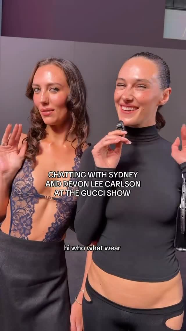 The Carlson sisters @sydneylynncarlson and @devonleecarlson stopped by to chat with us at the @gucci Cruise 2027 show in NYC tonight. 🖤 
video: @danielatguevara