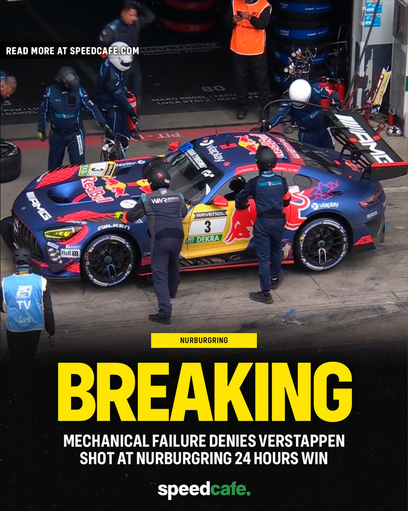 MAX VERSTAPPEN OUT! ❌

Max Verstappen’s hopes of winning the Nurburgring 24 on debut look to have been dashed with just over three hours remaining in the race.

Verstappen’s co-driver Daniel Juncadella was at the helm of the No.3 Mercedes-AMG Team Verstappen Racing Mercedes-AMG when he began to slow.

Soon enough, his lead of near on 30 seconds vanished. With three hours and 27 minutes remaining, Maro Engel in the No.80 Mercedes-AMG Team Ravenol Mercedes-AMG GT3 overtook Juncadella.

Juncadella brought the car into the pit lane for an unscheduled pit stop at which point it was wheeled into the garage.

Crew members of the Winward Racing-run entry began looking under the right rear wheel arch where damage to the driveshaft was discovered.

🔗 Read more at Speedcafe.com

#speedcafe #maxverstappen #vertappen #nurburgring