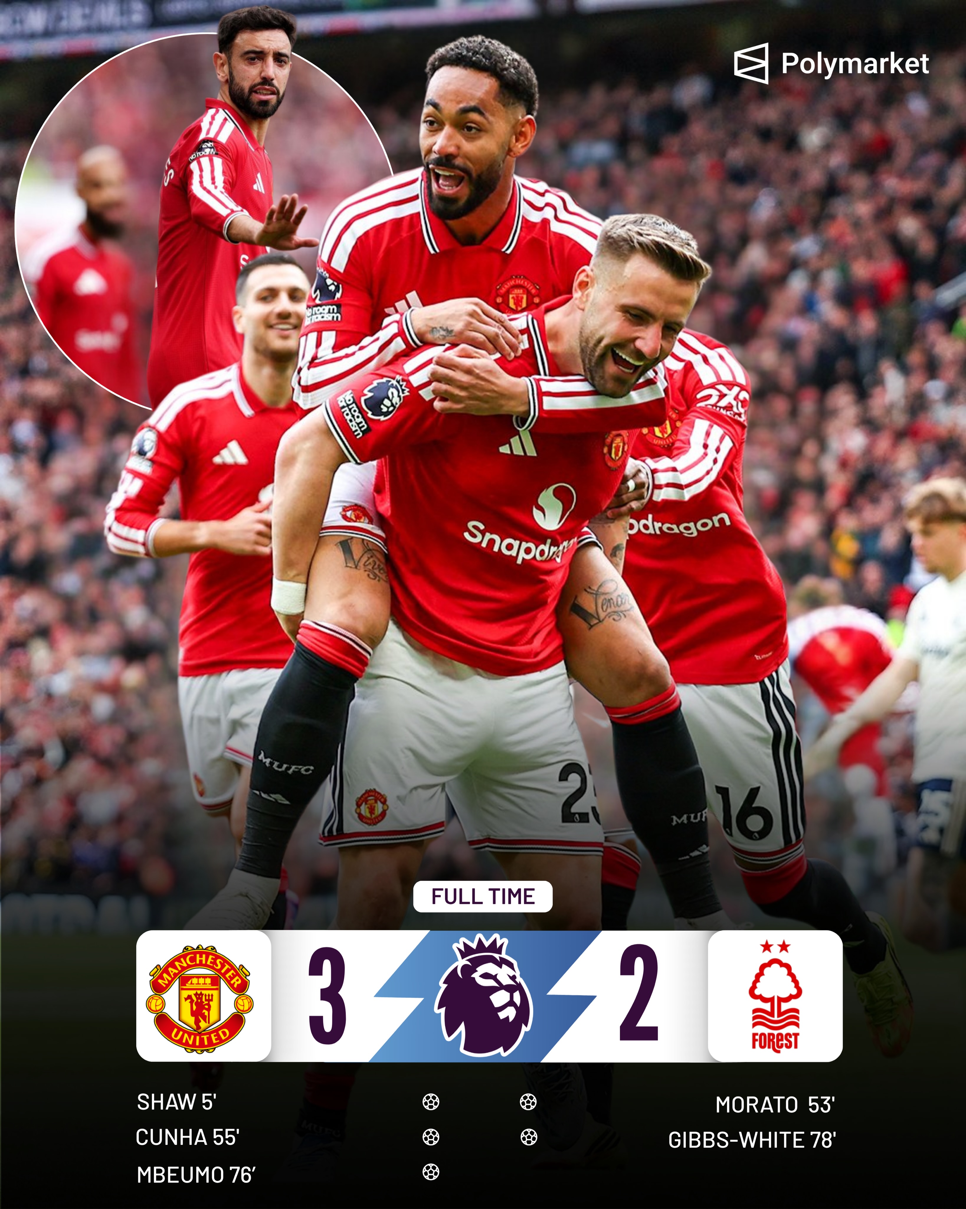 Man United beat Nottingham Forest in a 5-goal Premier League thriller at Old Trafford 😮‍💨🔴

➕1 GAME TO GO. 20 ASSISTS. Bruno Fernandes needs just ONE assist to create a new assist record in the Premier League.

Will he get it…? 🥵👀