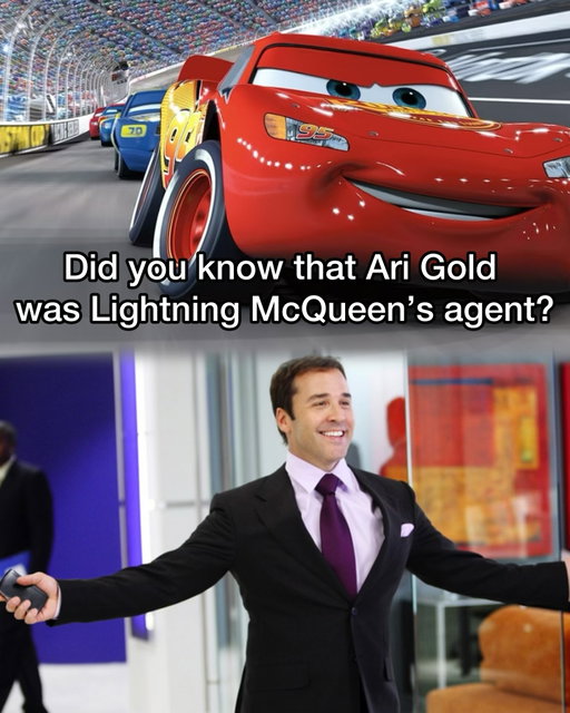 In Cars, Harv — Harv, Lightning McQueen’s off-screen agent and publicist — was voiced by Jeremy Piven, which makes the casting a pretty clever inside joke. Around the same time, Piven was famous for playing Ari Gold on the HBO series Entourage, a loud, hyper-aggressive Hollywood talent agent constantly yelling into phones and managing celebrity egos. In Cars, Harv is basically the animated, family-friendly version of that exact personality: frantic, fast-talking, obsessed with sponsors, publicity, and keeping Lightning marketable. The humor comes from audiences recognizing that Pixar was essentially letting Piven parody the same type of entertainment agent he had already made iconic on Entourage. Since Harv is mostly heard over the phone and never fully seen on screen, the role feels like a subtle Easter egg for adults watching with their kids — a wink from Pixar to viewers who knew Piven as Ari Gold.