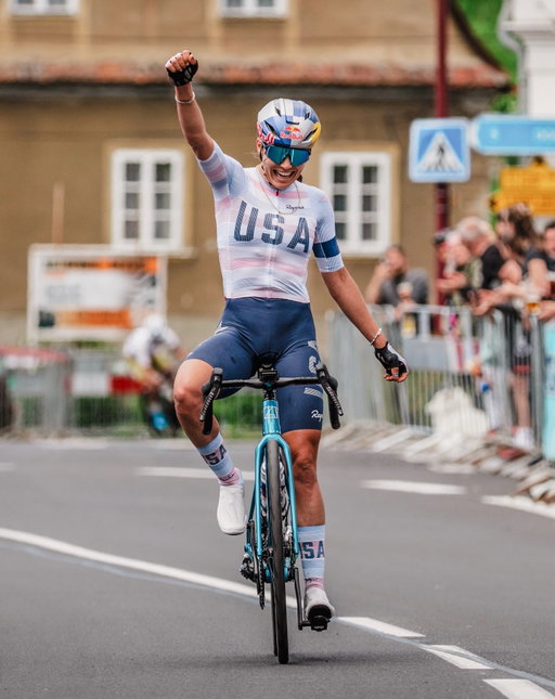 First UCI road race and first win on stage 4 of Tour de Feminin with @usacycling 🥹🇺🇸

The first days in the European peloton were humbling to say the least. But growth happens outside your comfort zone, and sometimes the best way to learn how to swim is to jump right into the deep end.

With a lot of support from our all star team, I made big progress. On day 3 I won the bunch sprint with @katherinesarkisov securing a top 5 from the break. And on day 4, I managed to put some of the pieces together to take the win. So much mental fight from our entire squad and a week we can be very proud of. Thank you team ❤️

I’m productively intimidated by just how much I l have to learn. But I couldn’t be more excited to keep taking on new challenges. 

They seem to bring out the best in me 💫