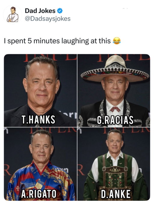 Tom Hanks is related to former U.S. president Abraham Lincoln through Lincoln’s mother, making them distant cousins. He is also one of the few actors to win back to back Academy Awards for Best Actor.

Hanks is known for collecting vintage typewriters and reportedly owns hundreds of them. Despite his massive fame, he became famous online for frequently returning lost items to strangers and leaving friendly notes, adding to his reputation as one of Hollywood’s nicest celebrities.

Like this content? Follow us for more @dadsaysjokes ❤️