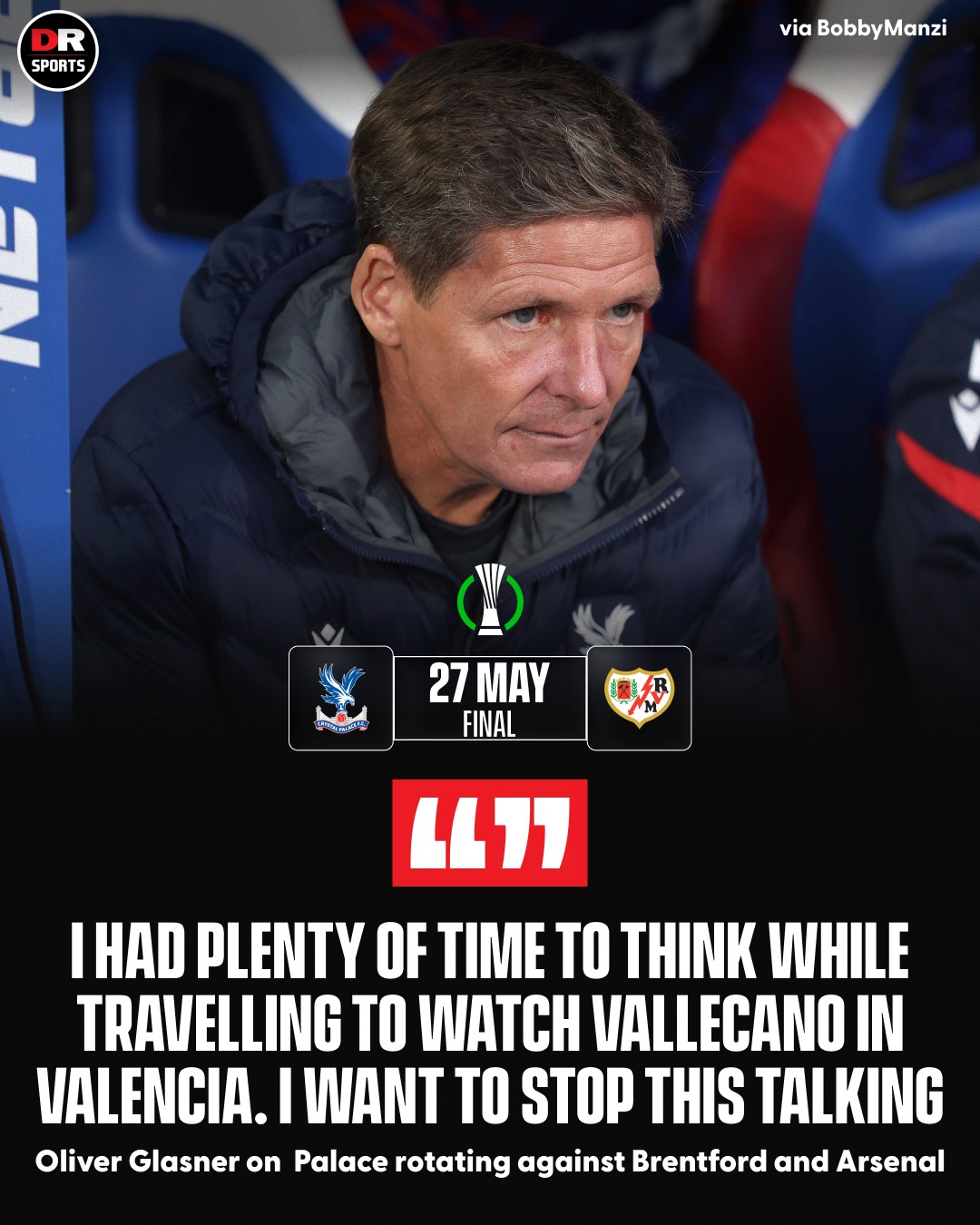 Has the pressure from the media already got to Oliver Glasner? 🤔 

And will he play a very strong side against Arsenal just a few days before Crystal Palace’s Conference League Final? 👀

#CrystalPalace #Arsenal