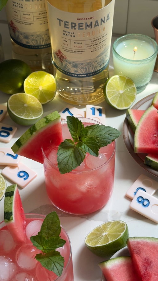 Who wants a watermelon mint margarita? 🍉

Game night = drinks handled. Our favorite tile game, good company, and this watermelon mint margarita made with @teremana Tequila keeping everyone refreshed between rounds.

Ingredients (serves ~6–8):
— 1 Cup Teremana Tequila (reposado)
— 2 Cups fresh watermelon juice
— 1/2 Cup fresh lime juice
— 1/2 Cup orange liqueur
— 3 Oz agave (to taste)
— Pinch of salt
— 6–8 mint leaves
— Sparkling water to top
— Watermelon slice and fresh mint to garnish

Add everything to a large pitcher, chill, and stir. Serve over ice, top with sparkling water, garnish with watermelon + mint, and keep the games (and drinks) going. Savor the moment and share the mana. Cheers to that!

———

Watermelon Juice:

Add 4 Cups watermelon cubes to a blender and 2 Tbsp water to start (only more if needed). Blend until completely smooth and strain through a fine mesh sieve.

#TeremanaPartner