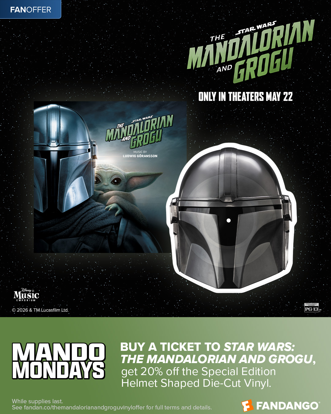 This is the way.

Buy a ticket to Star Wars: The Mandalorian and Grogu, get 20% off The Mandalorian and Grogu Helmet Die-Cut Vinyl! See more details at the link in our bio.