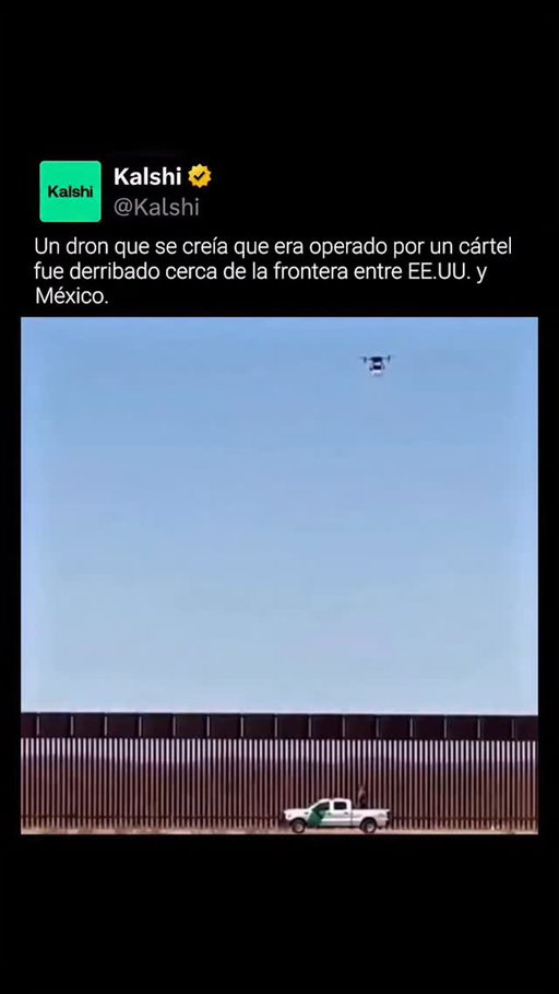 Un dron presuntamente vinculado a un cártel fue interceptado cerca de la frontera entre EE. UU. y México por agentes de la Patrulla Fronteriza tras ser considerado una amenaza potencial.

El incidente resalta la creciente preocupación por la actividad de drones de los cárteles a lo largo de la frontera.

#kalshi #kalshiespañol