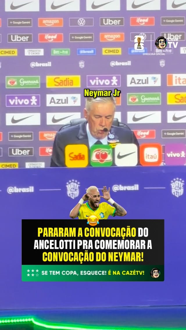 O MUSEU DO AMANHÃ VEIO ABAIXO!!!! 🥹🇧🇷🤩

Dá só uma olhada em como foi o momento em que Carlo Ancelotti anunciou a convocação de Neymar… 😂 Euforia dos presentes, o Mister sem entender nada e até música pro craque… 😅

🚨 𝐒𝐄 𝐓𝐄𝐌 𝐂𝐎𝐏𝐀, 𝐄𝐒𝐐𝐔𝐄𝐂𝐄! É na CazéTV! 🤩📺

#Original #CopaNaCazéTV #CoberturaCazéTV #CopaDoMundo #ConvocaçãoNaCazéTV cztv01